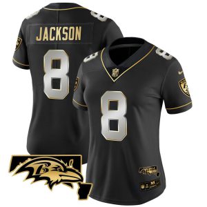 Women's Lamar Jackson Ravens Maryland Patch Vapor Limited Jersey - All Stitched - Black Gold