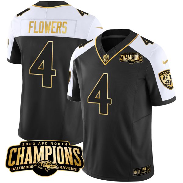 Men's Ravens 2023 AFC North Champions Patch Gold Vapor Jersey - All Stitched - Image 6