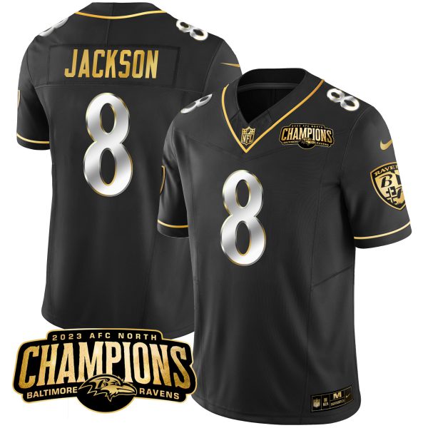Men's Ravens 2023 AFC North Champions Patch Gold Vapor Jersey - All Stitched - Image 8