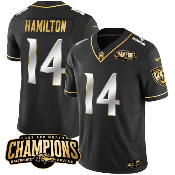 Men's Ravens 2023 AFC North Champions Patch Gold Vapor Jersey - All Stitched - Image 10