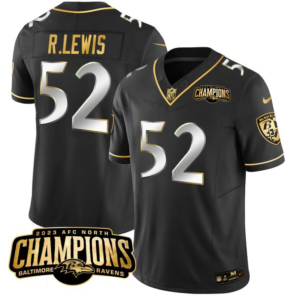 Men's Ravens 2023 AFC North Champions Patch Gold Vapor Jersey - All Stitched - Image 12