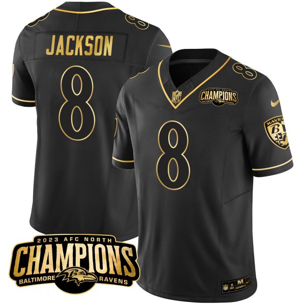 Men's Ravens 2023 AFC North Champions Patch Gold Vapor Jersey - All Stitched - Image 15