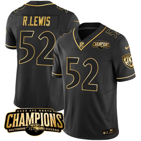 Men's Ravens 2023 AFC North Champions Patch Gold Vapor Jersey - All Stitched - Image 19