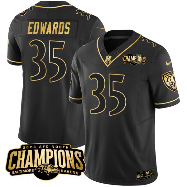 Men's Ravens 2023 AFC North Champions Patch Gold Vapor Jersey - All Stitched - Image 21