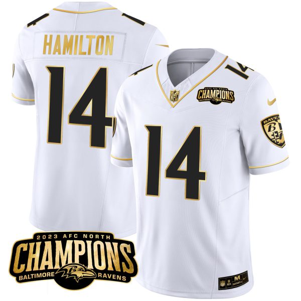 Men's Ravens 2023 AFC North Champions Patch Gold Vapor Jersey - All Stitched - Image 24