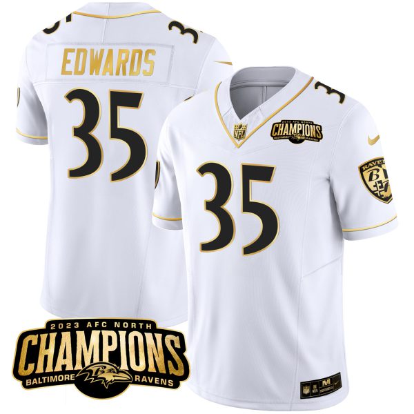 Men's Ravens 2023 AFC North Champions Patch Gold Vapor Jersey - All Stitched - Image 28