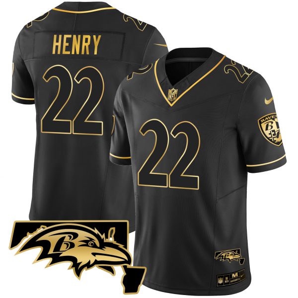 Derrick Henry Ravens Maryland Patch Vapor Gold Jersey - All Stitched - Image 3
