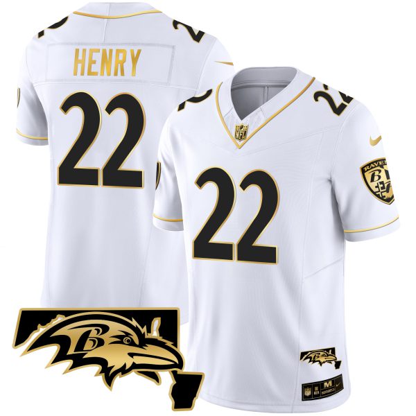 Derrick Henry Ravens Maryland Patch Vapor Gold Jersey - All Stitched - Image 4