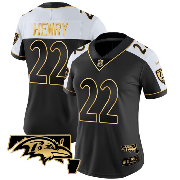 Derrick Henry Ravens Maryland Patch Vapor Gold Jersey - All Stitched - Image 5