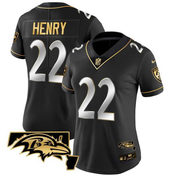 Derrick Henry Ravens Maryland Patch Vapor Gold Jersey - All Stitched - Image 6