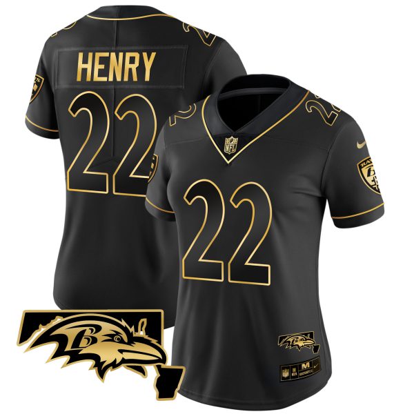 Derrick Henry Ravens Maryland Patch Vapor Gold Jersey - All Stitched - Image 7