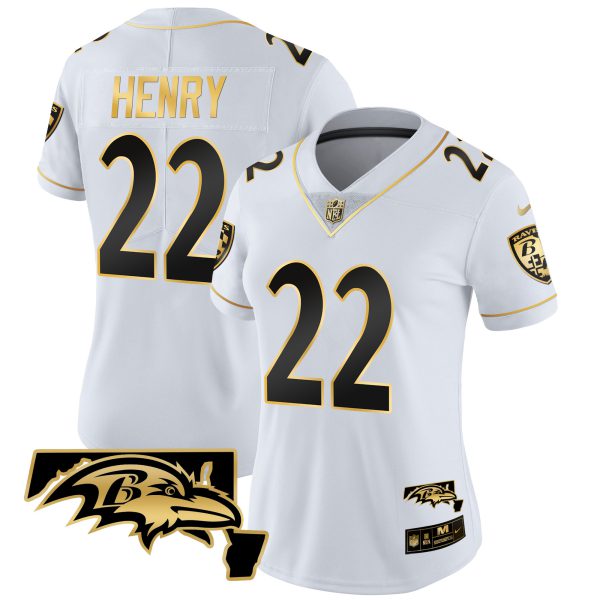 Derrick Henry Ravens Maryland Patch Vapor Gold Jersey - All Stitched - Image 8