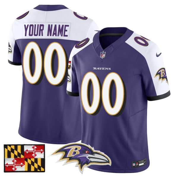 Baltimore Ravens 2024 Maryland Flag Vapor Limited Custom Jersey - All Stitched - Image 2