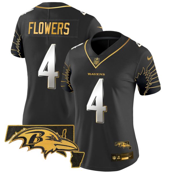 Women's Ravens Maryland Patch Gold Vapor Limited Jersey V2 - All Stitched - Image 7