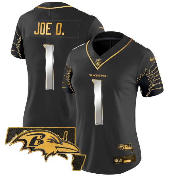 Women's Ravens Maryland Patch Gold Vapor Limited Jersey V2 - All Stitched - Image 9