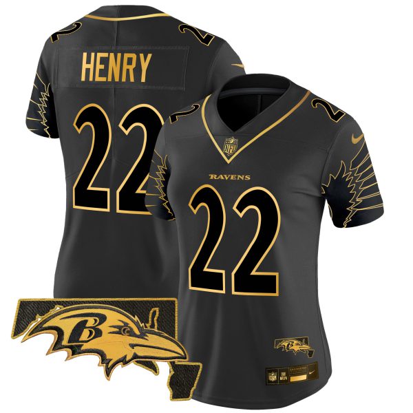Women's Ravens Maryland Patch Gold Vapor Limited Jersey V2 - All Stitched - Image 10