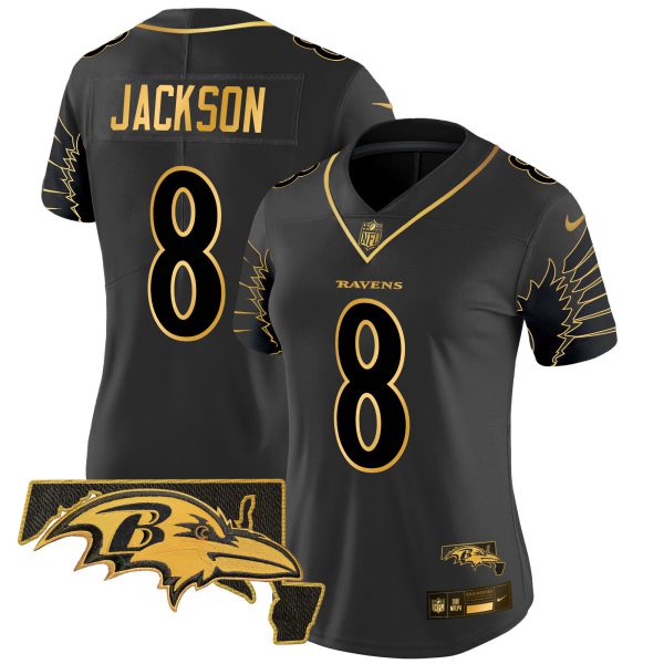 Women's Ravens Maryland Patch Gold Vapor Limited Jersey V2 - All Stitched - Image 11