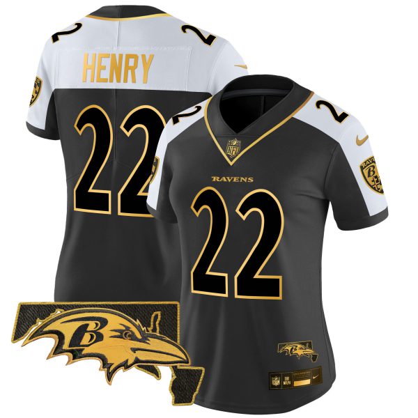 Women's Ravens Maryland Patch Gold Vapor Limited Jersey V2 - All Stitched - Image 28