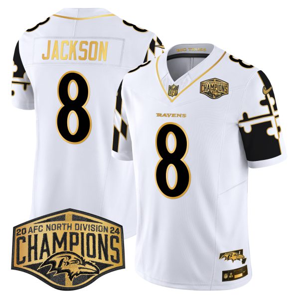 Men's Ravens Maryland Flag Map 2024 AFC North Division Champions Patch Gold Vapor Limited Jersey - All Stitched - Image 18