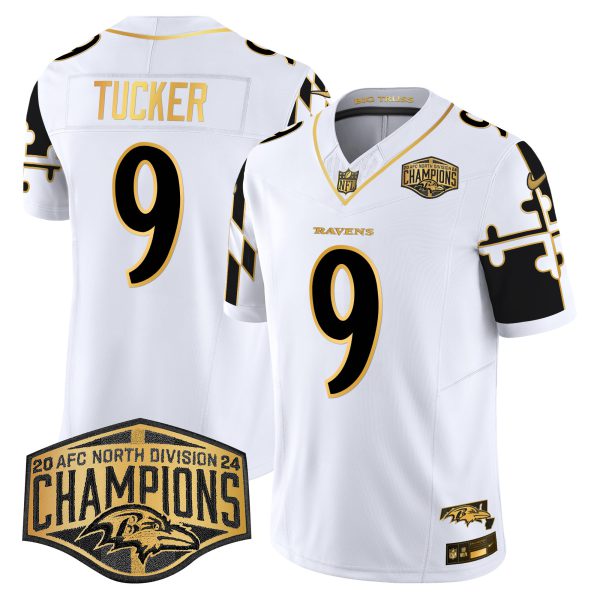 Men's Ravens Maryland Flag Map 2024 AFC North Division Champions Patch Gold Vapor Limited Jersey - All Stitched - Image 19