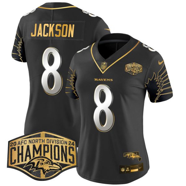 Women's Ravens Maryland 2024 AFC North Division Champions Patch Gold Vapor Limited Jersey - All Stitched - Image 2