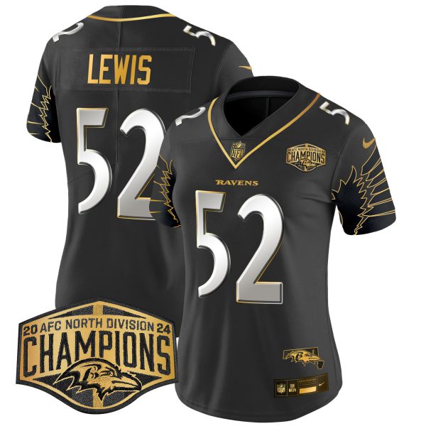 Women's Ravens Maryland 2024 AFC North Division Champions Patch Gold Vapor Limited Jersey - All Stitched - Image 6