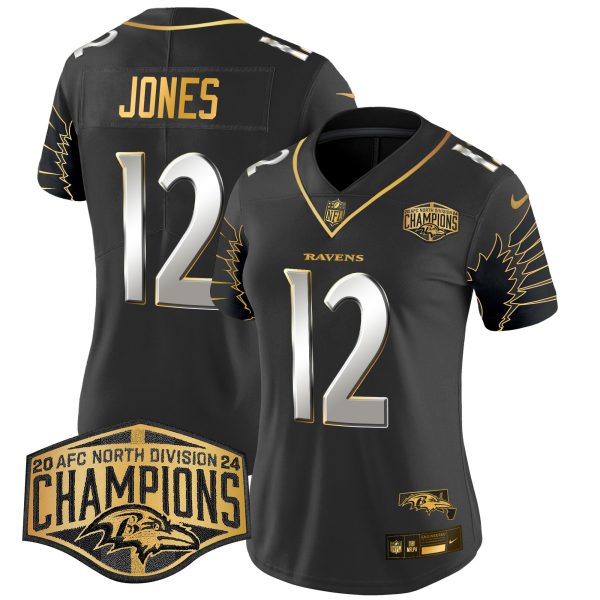 Women's Ravens Maryland 2024 AFC North Division Champions Patch Gold Vapor Limited Jersey - All Stitched - Image 8
