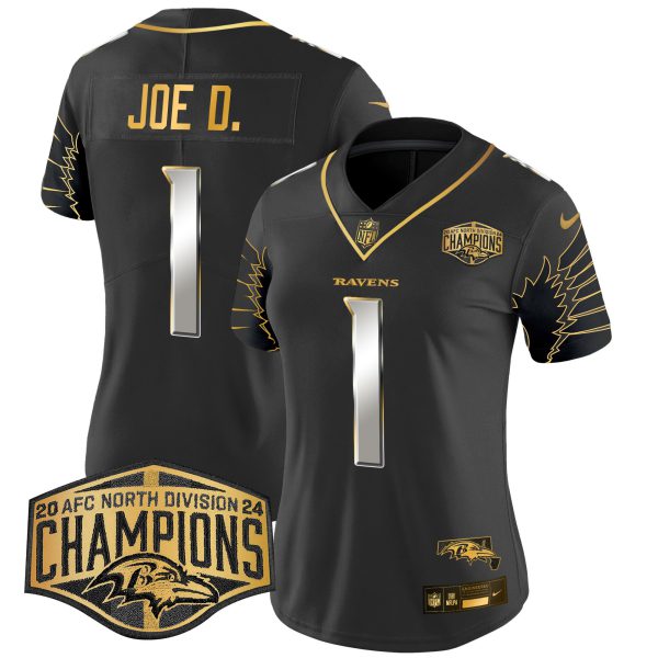 Women's Ravens Maryland 2024 AFC North Division Champions Patch Gold Vapor Limited Jersey - All Stitched - Image 9