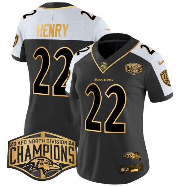 Women's Ravens Maryland 2024 AFC North Division Champions Patch Gold Vapor Limited Jersey - All Stitched - Image 10