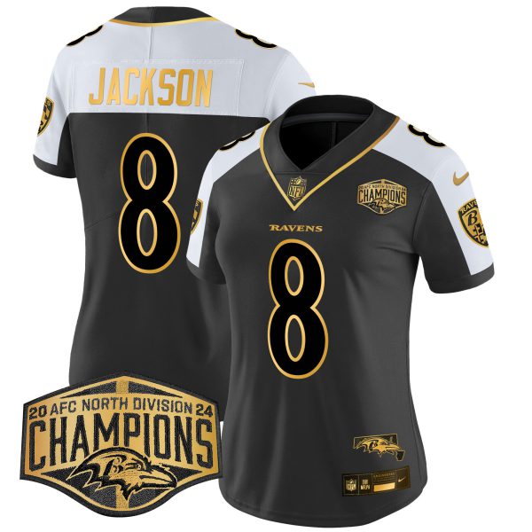 Women's Ravens Maryland 2024 AFC North Division Champions Patch Gold Vapor Limited Jersey - All Stitched - Image 11