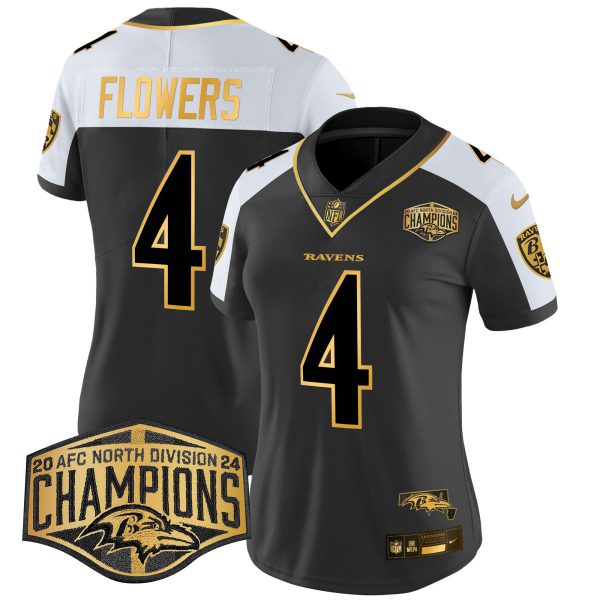 Women's Ravens Maryland 2024 AFC North Division Champions Patch Gold Vapor Limited Jersey - All Stitched - Image 16