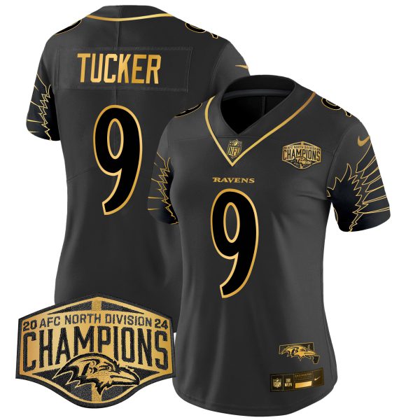 Women's Ravens Maryland 2024 AFC North Division Champions Patch Gold Vapor Limited Jersey - All Stitched - Image 30