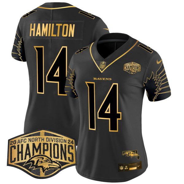Women's Ravens Maryland 2024 AFC North Division Champions Patch Gold Vapor Limited Jersey - All Stitched - Image 31
