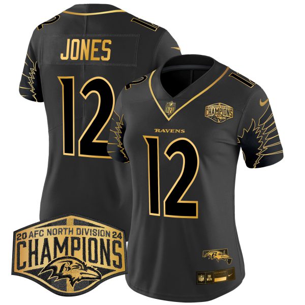 Women's Ravens Maryland 2024 AFC North Division Champions Patch Gold Vapor Limited Jersey - All Stitched - Image 35