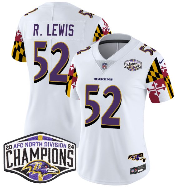 Women's Ravens Maryland Flag 2024 AFC North Division Champions Patch Vapor Limited Jersey - All Stitched - Image 15