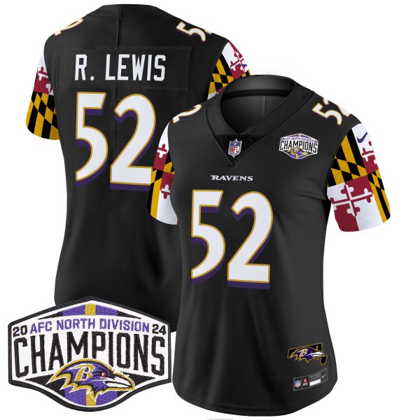Women's Ravens Maryland Flag 2024 AFC North Division Champions Patch Vapor Limited Jersey - All Stitched - Image 24
