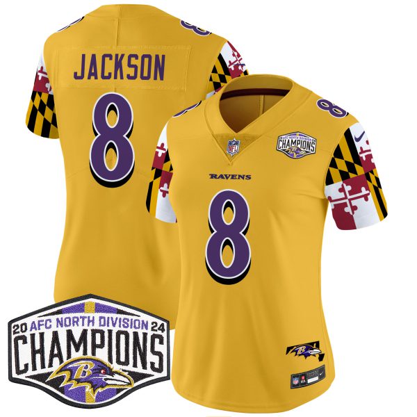 Women's Ravens Maryland Flag 2024 AFC North Division Champions Patch Vapor Limited Jersey - All Stitched - Image 29