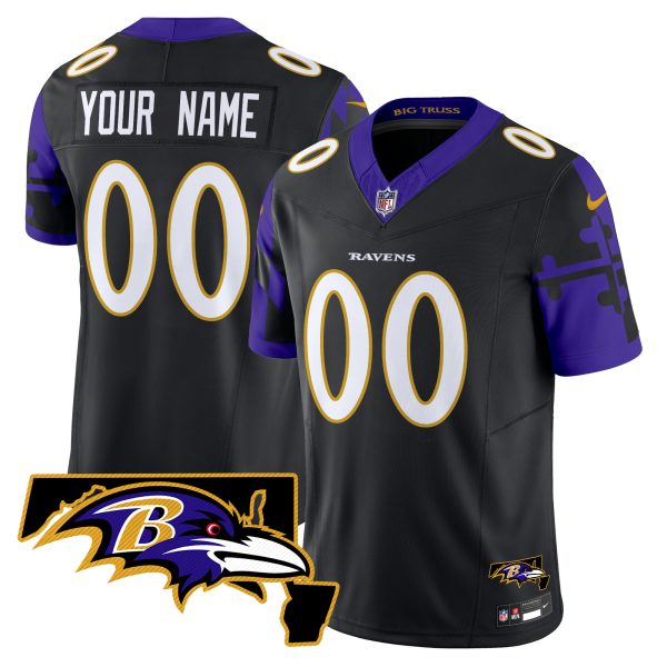 Ravens Maryland Flag Map Patch Vapor Limited Custom Jersey - All Stitched - Image 3