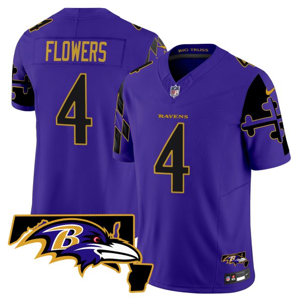 Men's Ravens Maryland Flag Map Patch Vapor Limited Jersey - All Stitched - Image 7