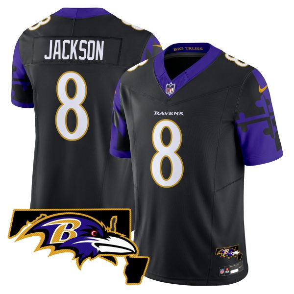 Men's Ravens Maryland Flag Map Patch Vapor Limited Jersey - All Stitched - Image 18