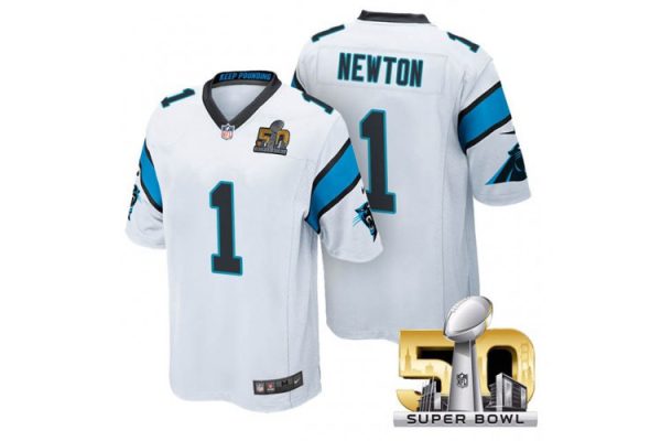 Cam Newton Carolina Panthers Super Bowl 50 White Jersey - All Stitched