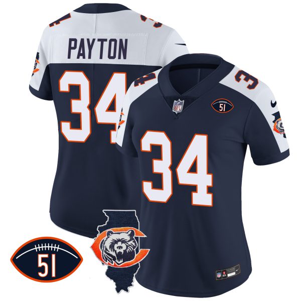 Women's Bears Throwback Illinois Patch Vapor Jersey - All Stitched - Image 5