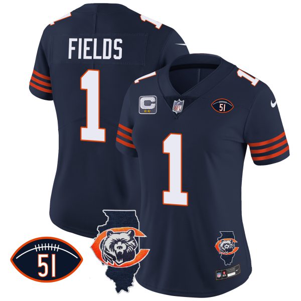 Women's Bears Throwback Illinois Patch Vapor Jersey - All Stitched - Image 7