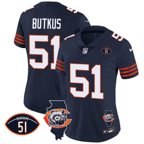Women's Bears Throwback Illinois Patch Vapor Jersey - All Stitched - Image 8