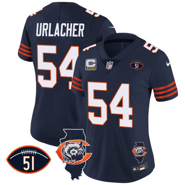 Women's Bears Throwback Illinois Patch Vapor Jersey - All Stitched - Image 9