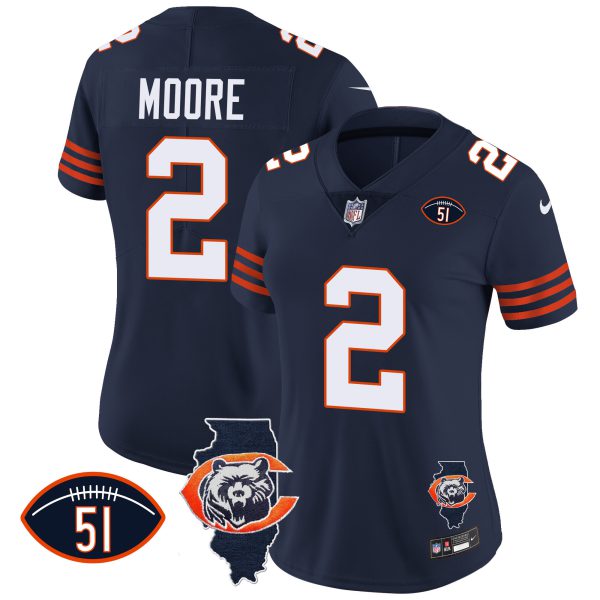 Women's Bears Throwback Illinois Patch Vapor Jersey - All Stitched - Image 10