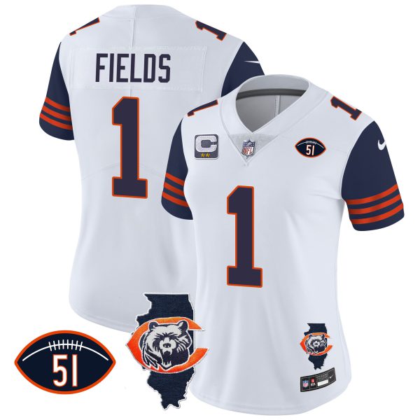 Women's Bears Throwback Illinois Patch Vapor Jersey - All Stitched - Image 25