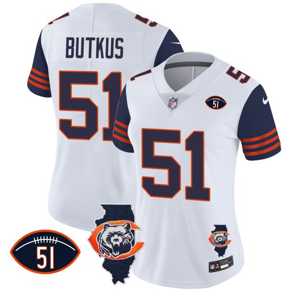 Women's Bears Throwback Illinois Patch Vapor Jersey - All Stitched - Image 26