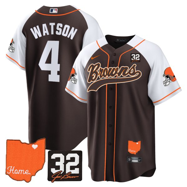 Men's Browns #32 Jim Brown Memorial & Home Patch Baseball Jersey - All Stitched - Image 2