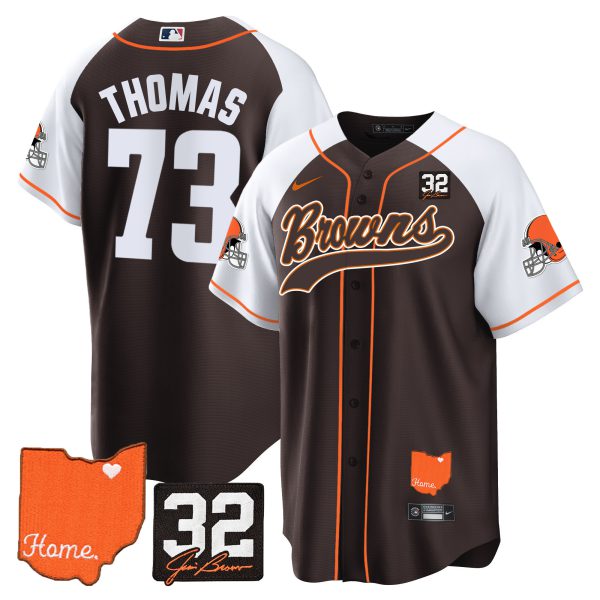 Men's Browns #32 Jim Brown Memorial & Home Patch Baseball Jersey - All Stitched - Image 3